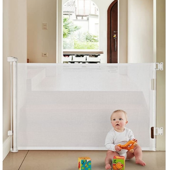 Retractable Baby Gates 33" X 55" for Stairs, Pets White Mesh Expandable … - Picture 2 of 14